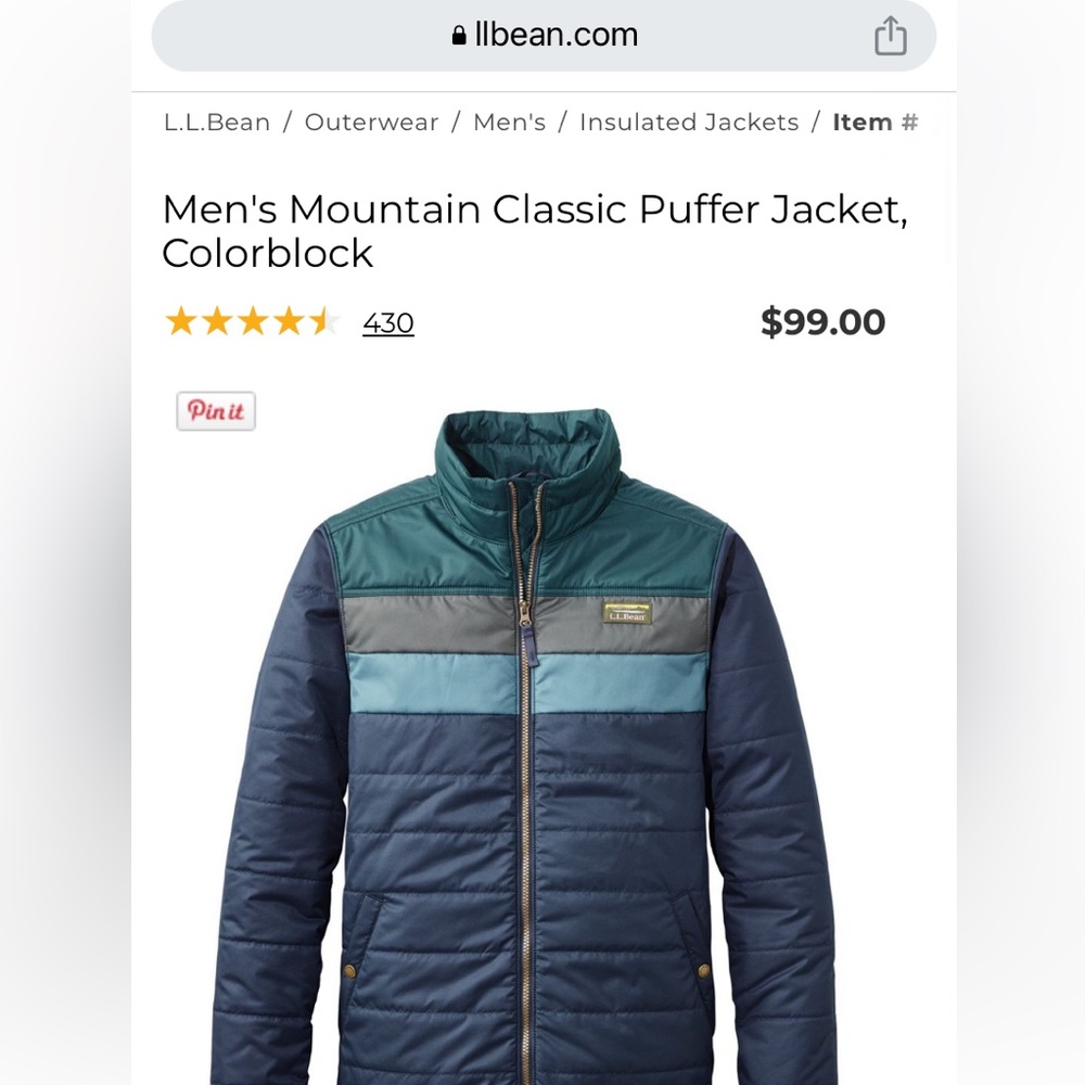 Nice lightweight mountain puffer jacket by LL BEAN. Maybe worn once or twice.